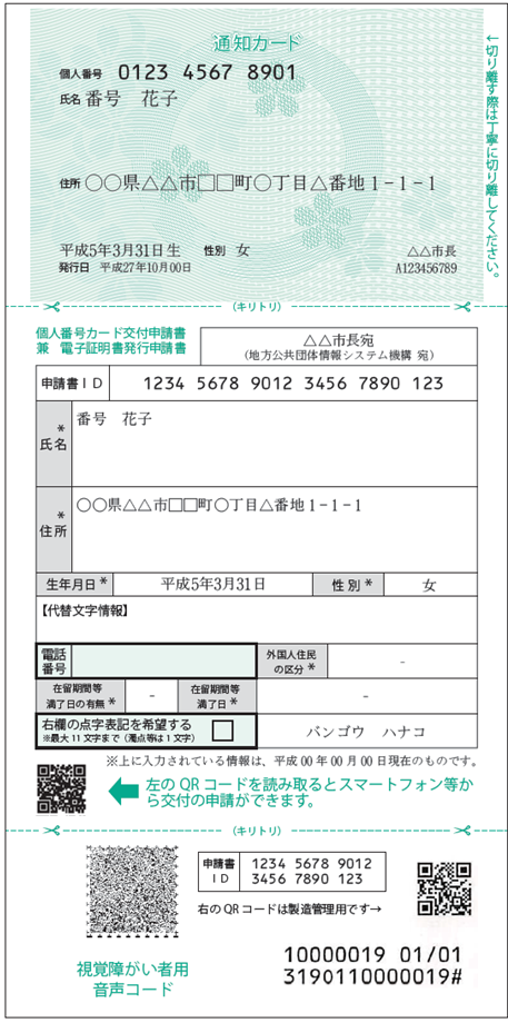 通知カードの見本その1