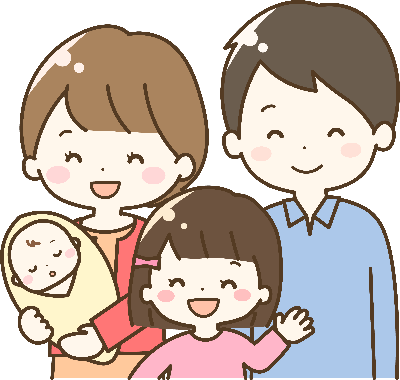 笑っている4人家族