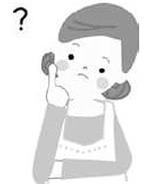 左に?のマークを浮かべて女性が考え事をしているイラスト2