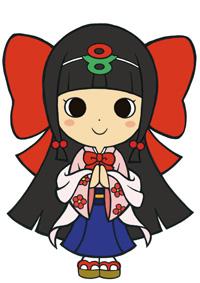 葛城市のロゴのついたカチューシャを付け着物を着た女の子のイラスト