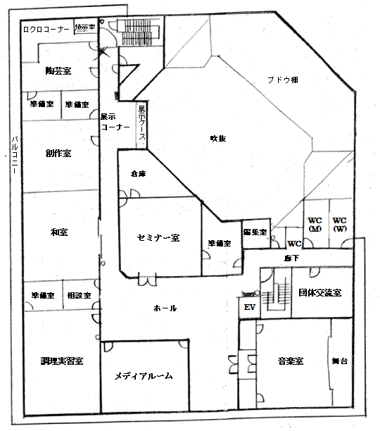 當麻文化会館3階の平面図