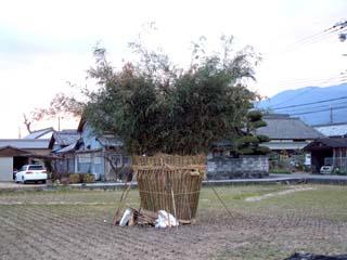 刈り終わった田圃の中にある、全ての準備が終わった状態のトンドの写真