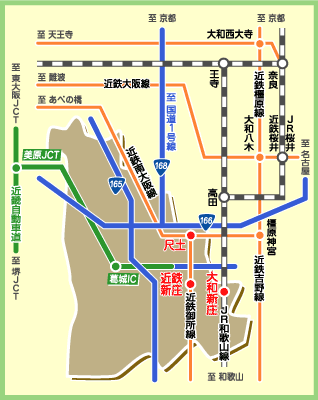 葛城市へのアクセスの地図
