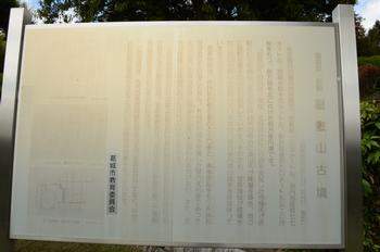 屋敷山古墳の案内板の写真。同古墳の由来、形式や出土品等の解説が記載されている