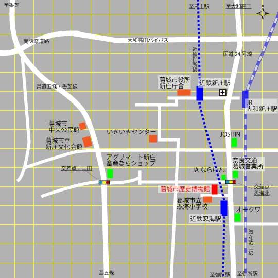 葛城市歴史博物館への行き方を示す地図