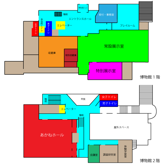 歴史博物館1階と2階の平面図