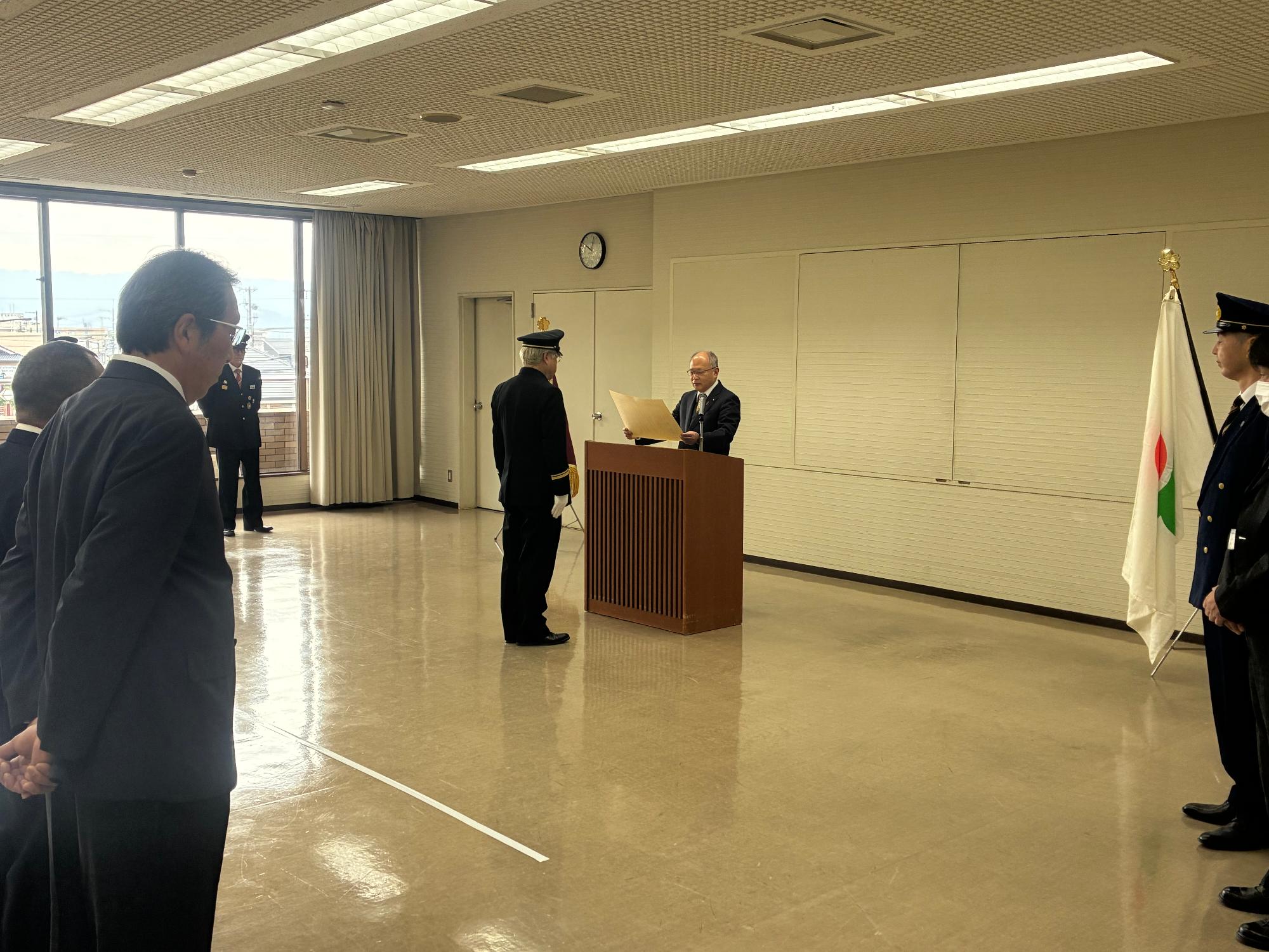 葛城市消防団任命式の様子